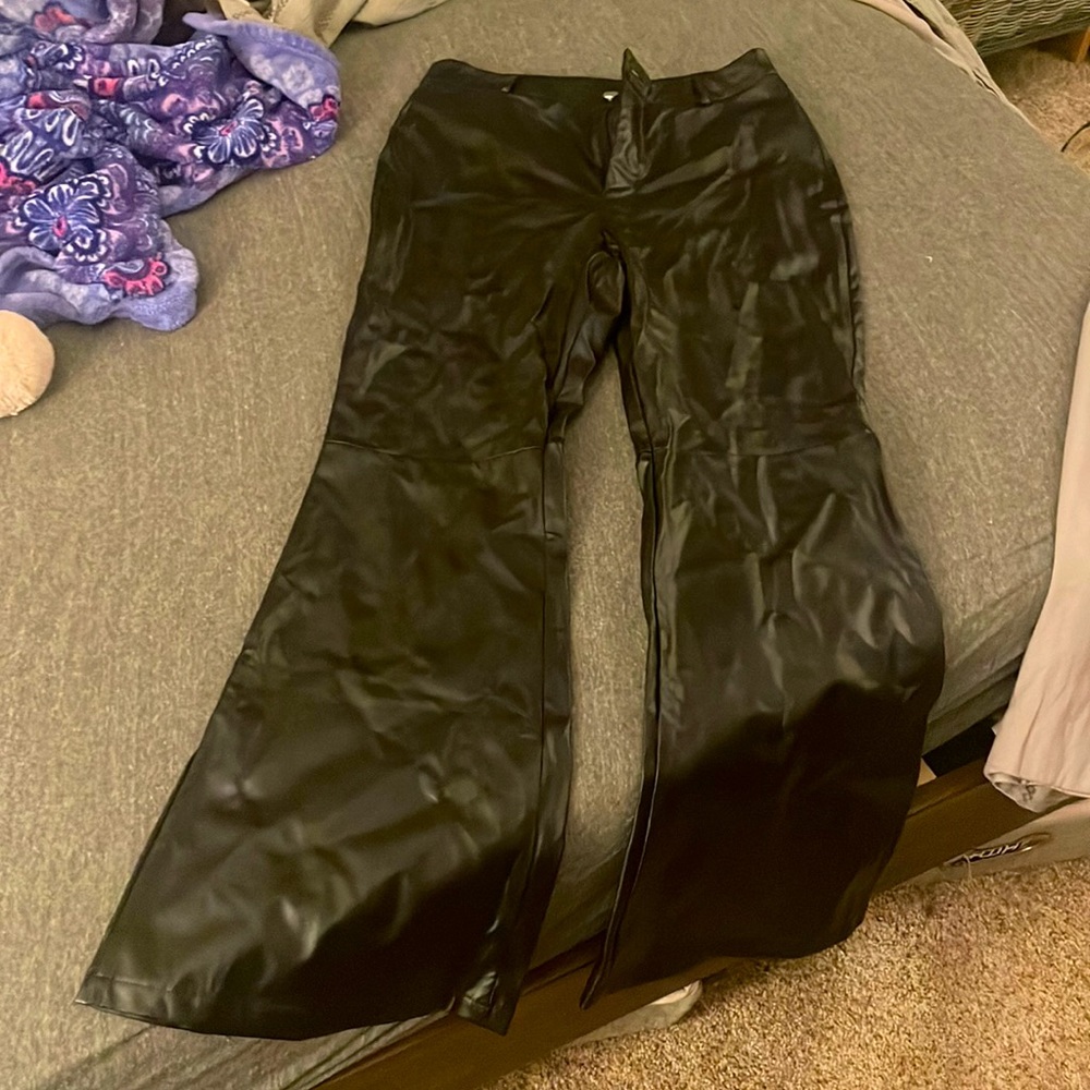 Shein Size petite medium leather flare pants